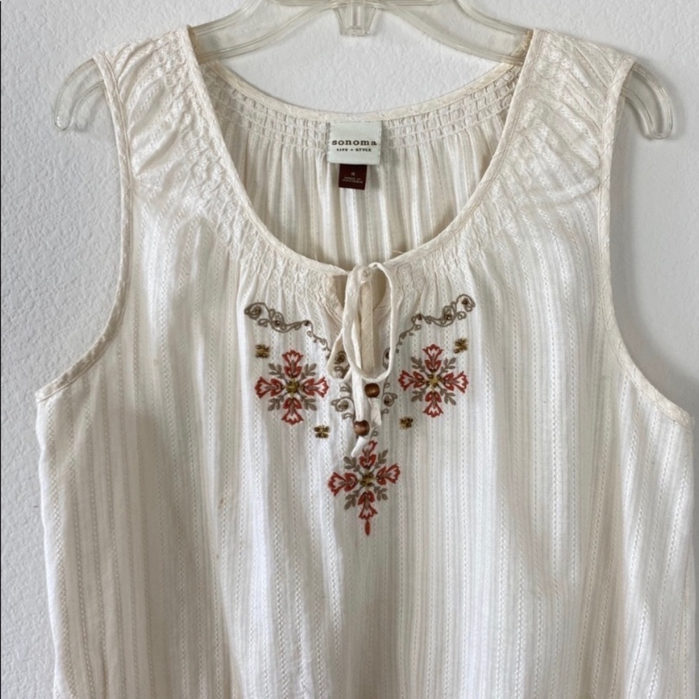 Sonoma Cream Embroidery Cream Blouse Sleeveless Size S - Picture 3 of 8